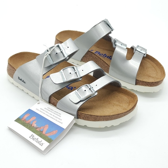 Betula Birkenstock Leo Silver Soft Footbed Narrow Fit Sandal Women's Size 6 - Picture 4 of 12